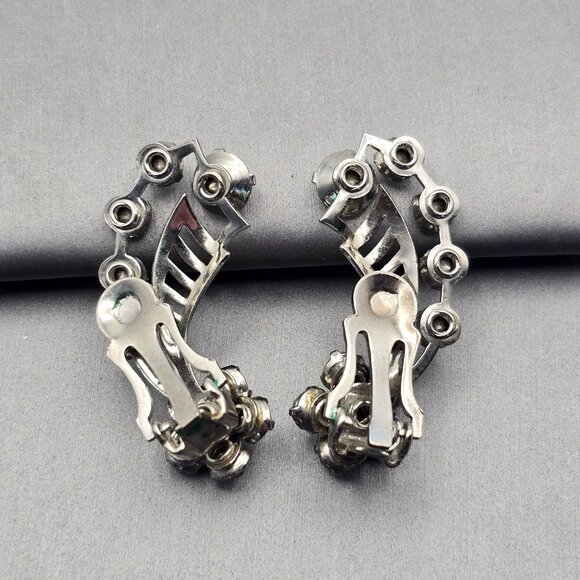 VTG Clip-On Rhinestone Spray Climber Clip-On Earrings 1.25" Silver Tone Cutout - Picture 4 of 7